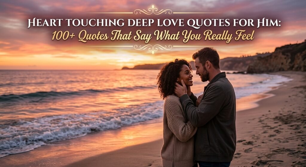 Heart touching deep love quotes for him written on a soft romantic background